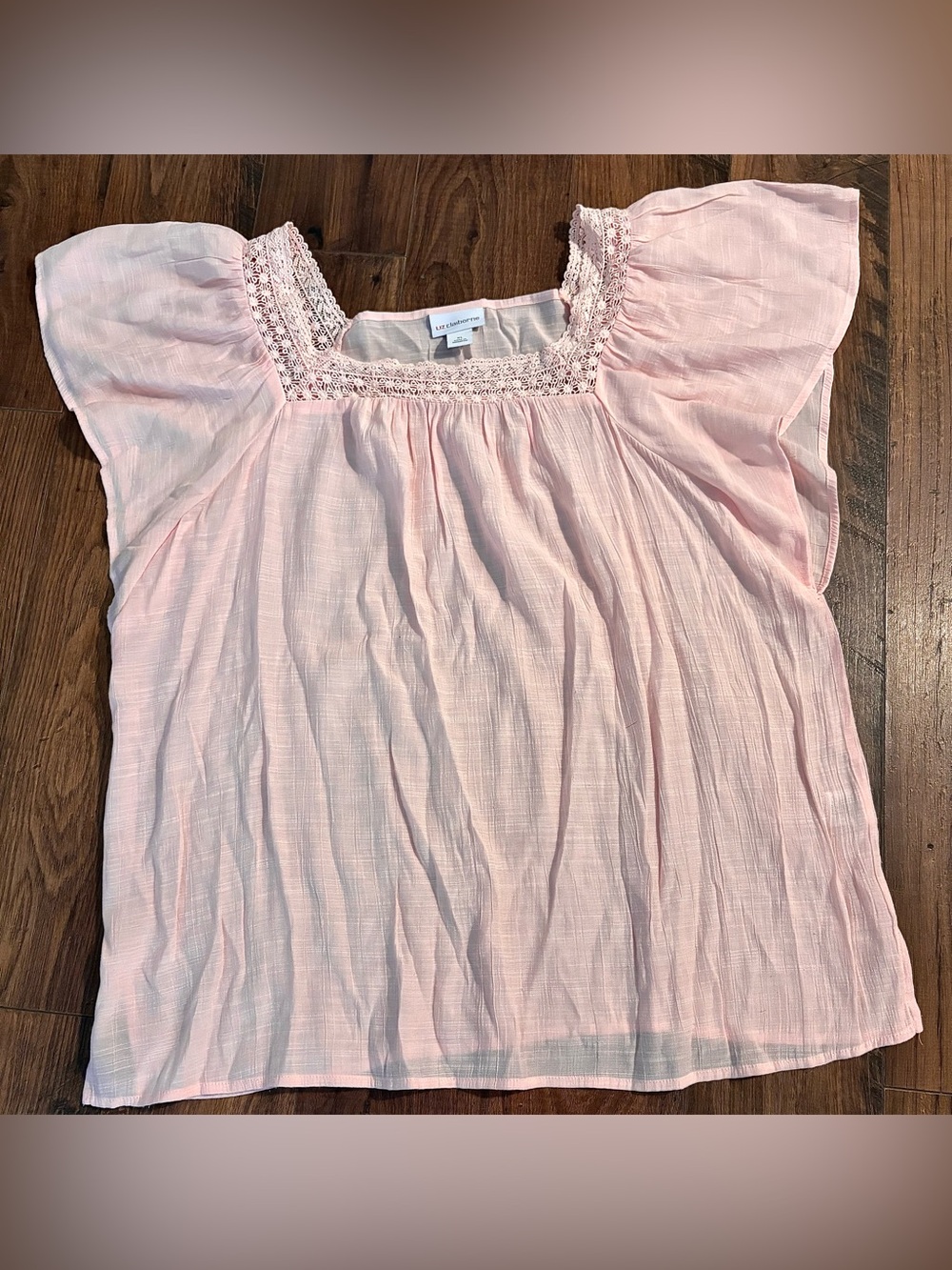 Lucky Brand Pink Crochet-Neck Flutter Sleeve Top